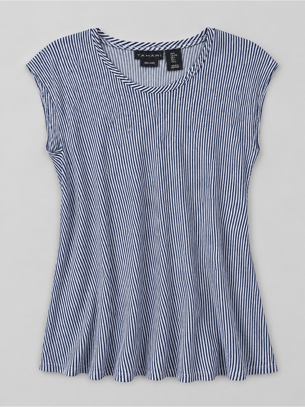 Tahari Womens 100% Linen Blouse Top Large Nautical Coastal Bohemian